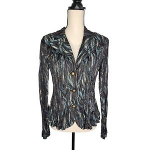 Alexandra Rosati Top Teal Shimmer Brass Buttons Long Sleeve Size L